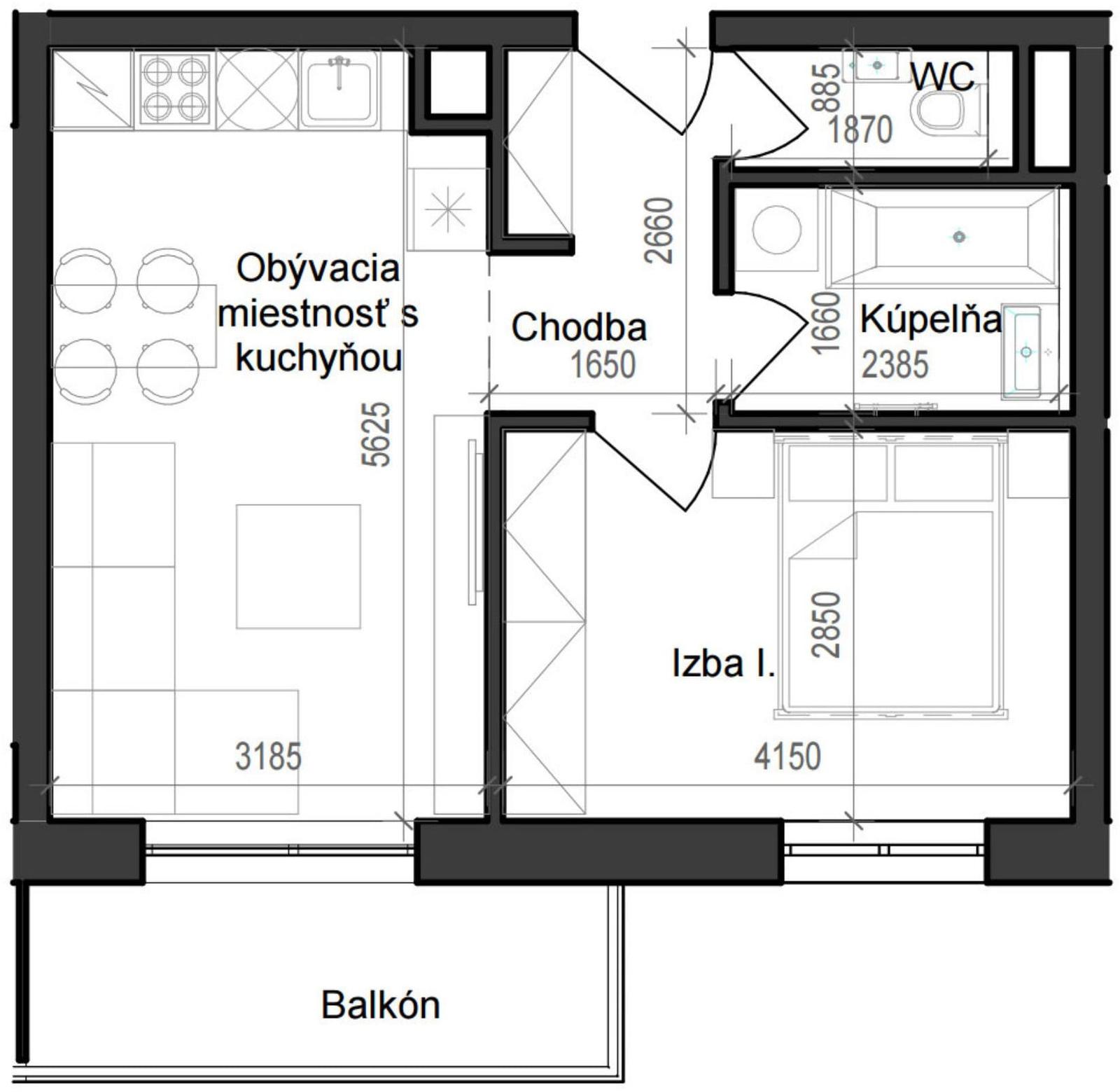 2 izbový byt B11 - 1B