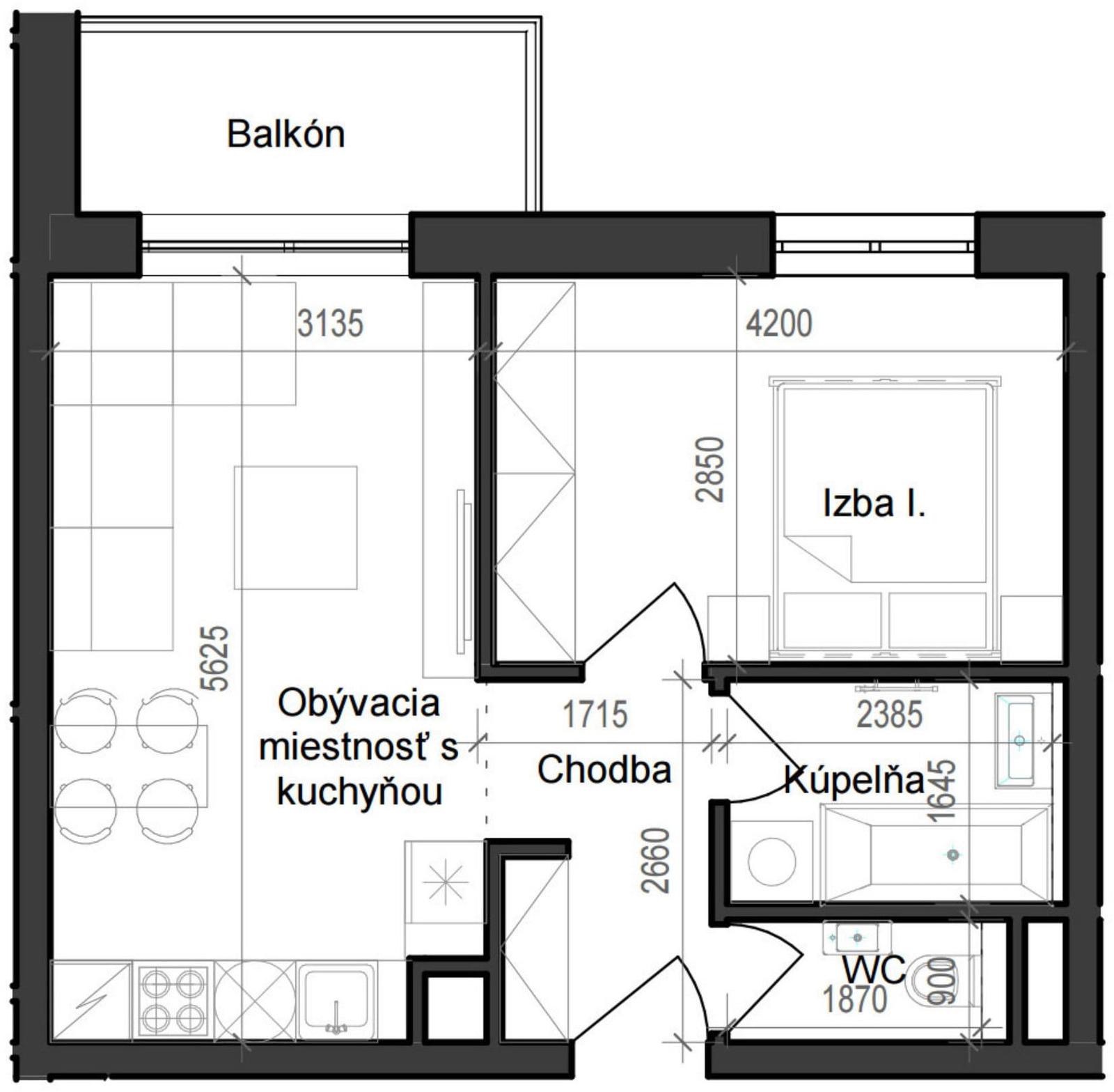 2 izbový byt B11 - 2D
