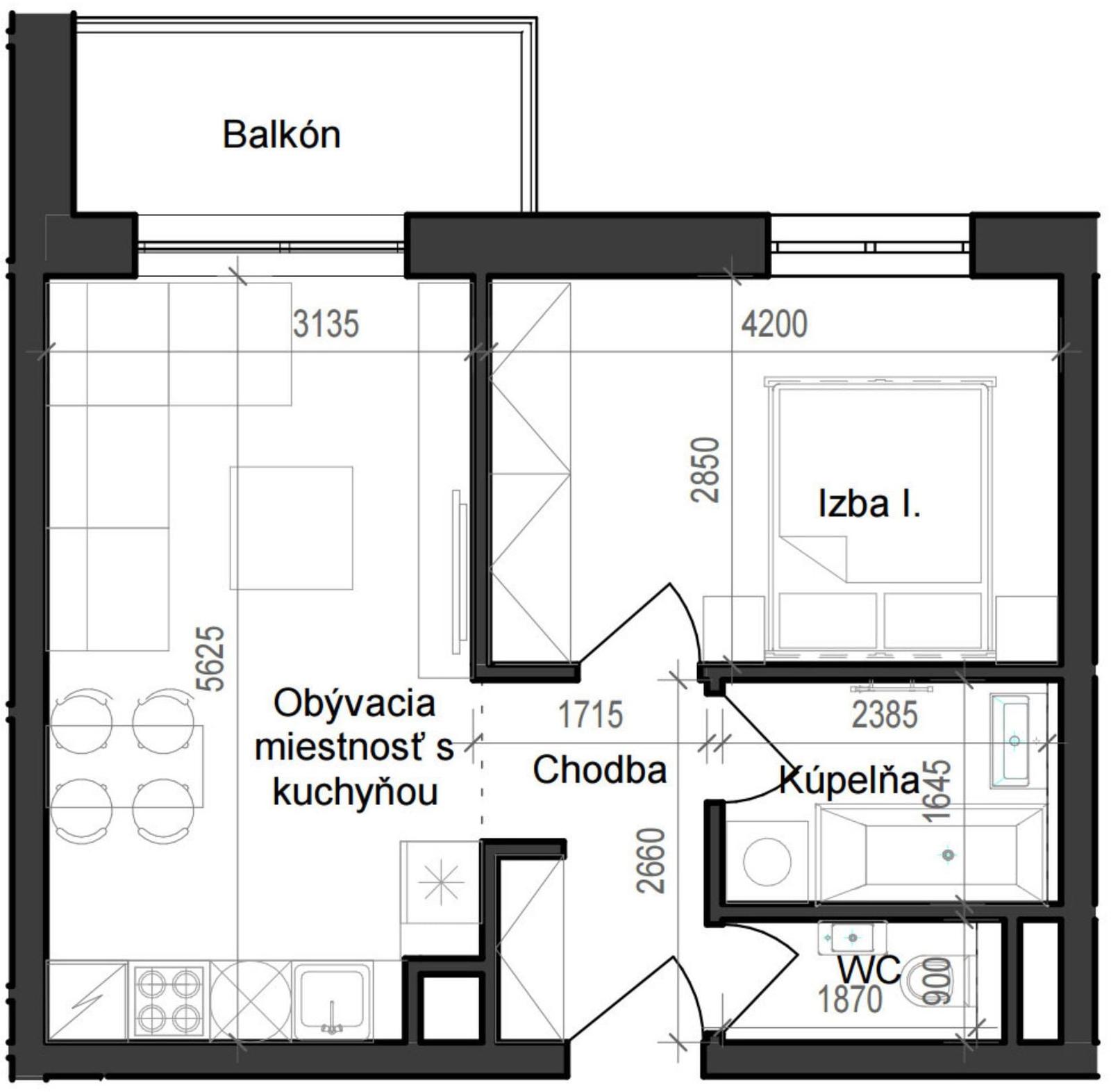 2 izbový byt B11 - 3D