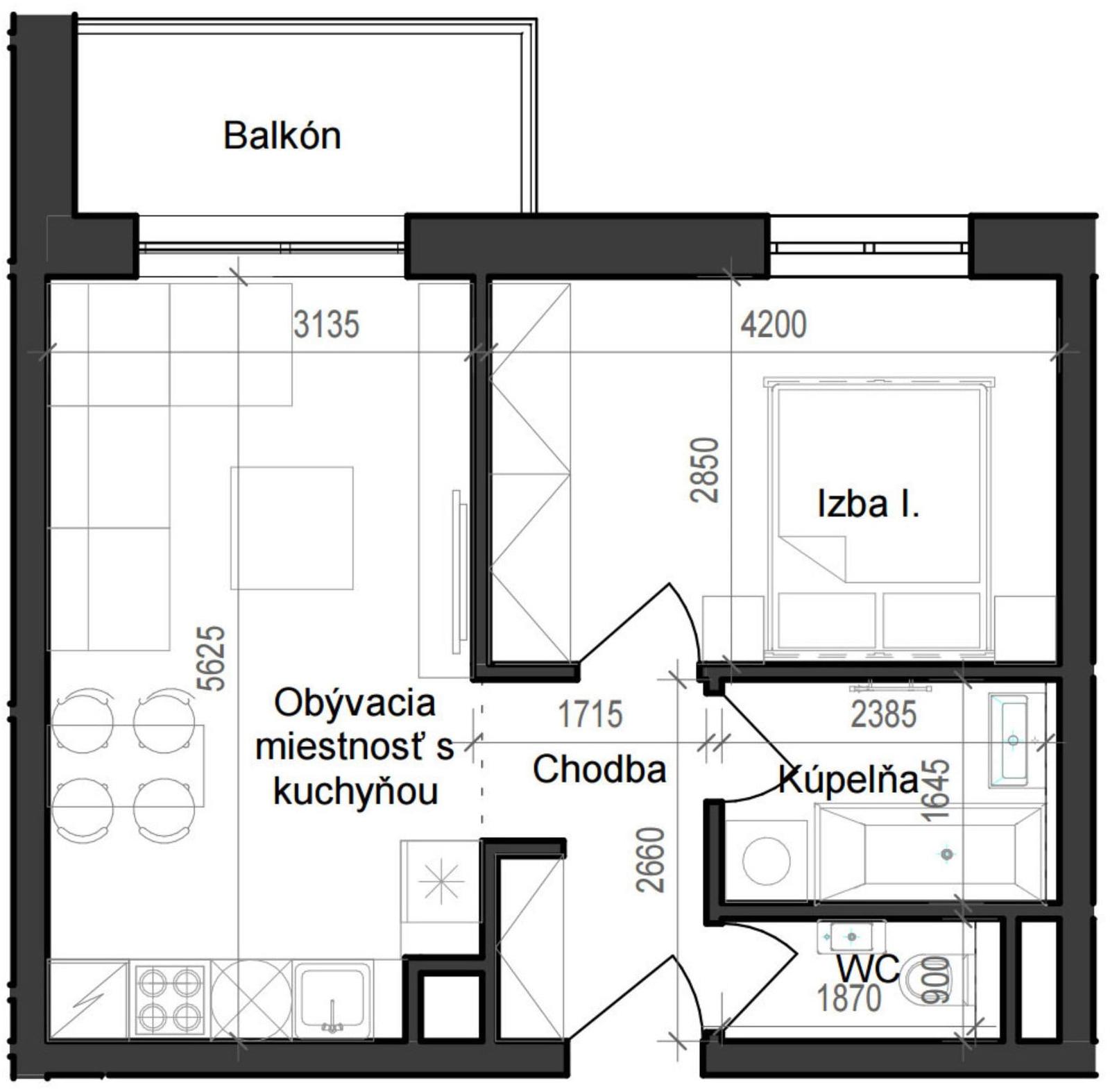2 izbový byt B11 - 4D