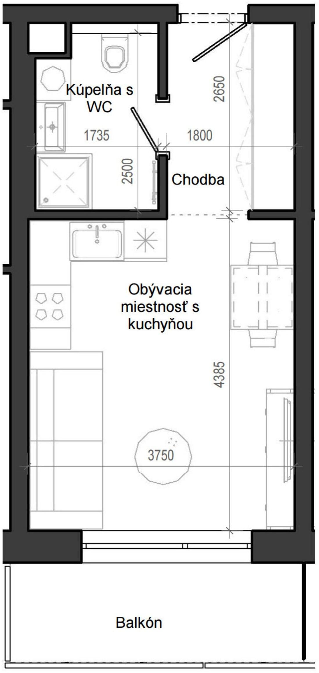 1 izbový byt B12 - 1B