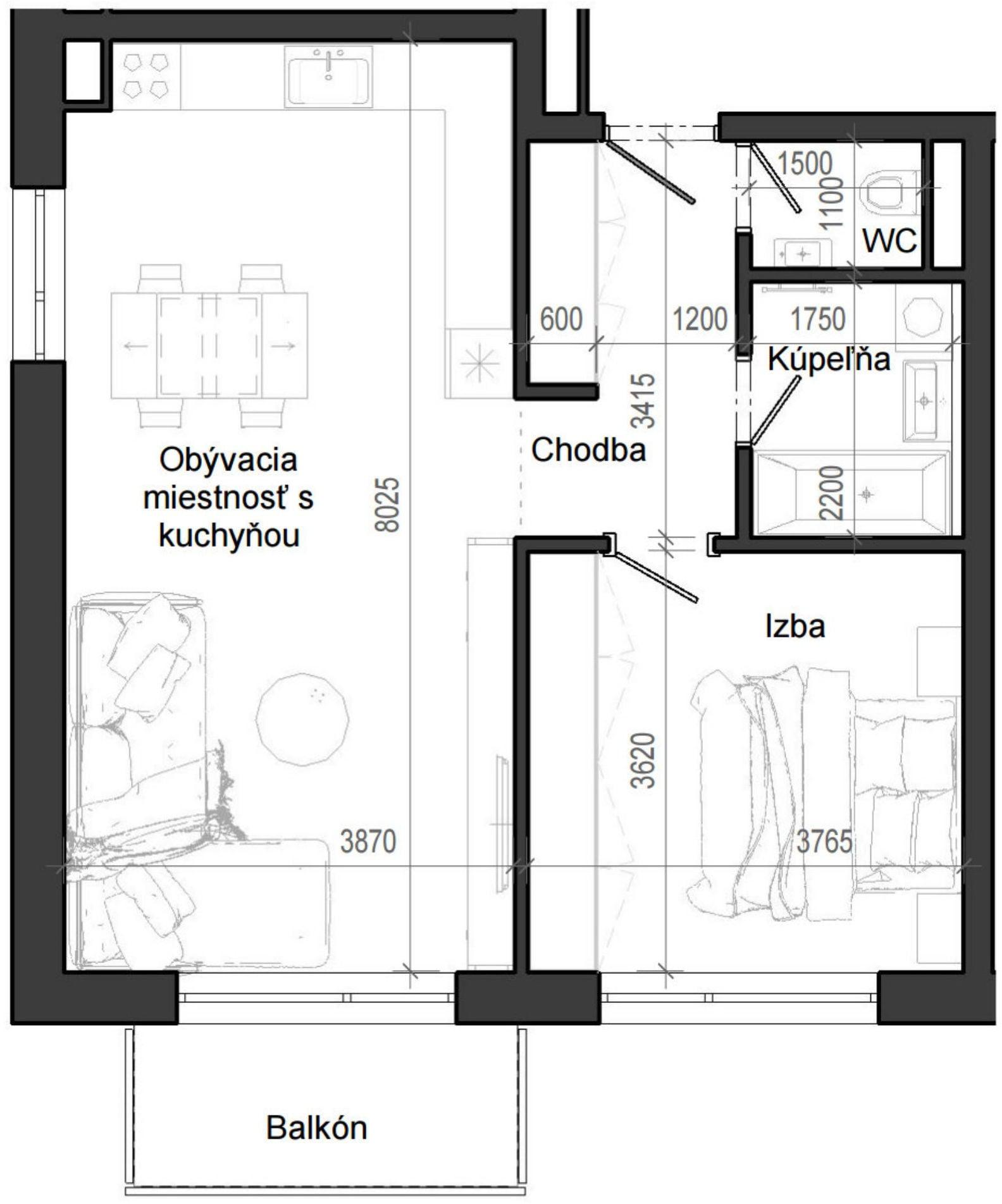 2 izbový byt B12 - 1C