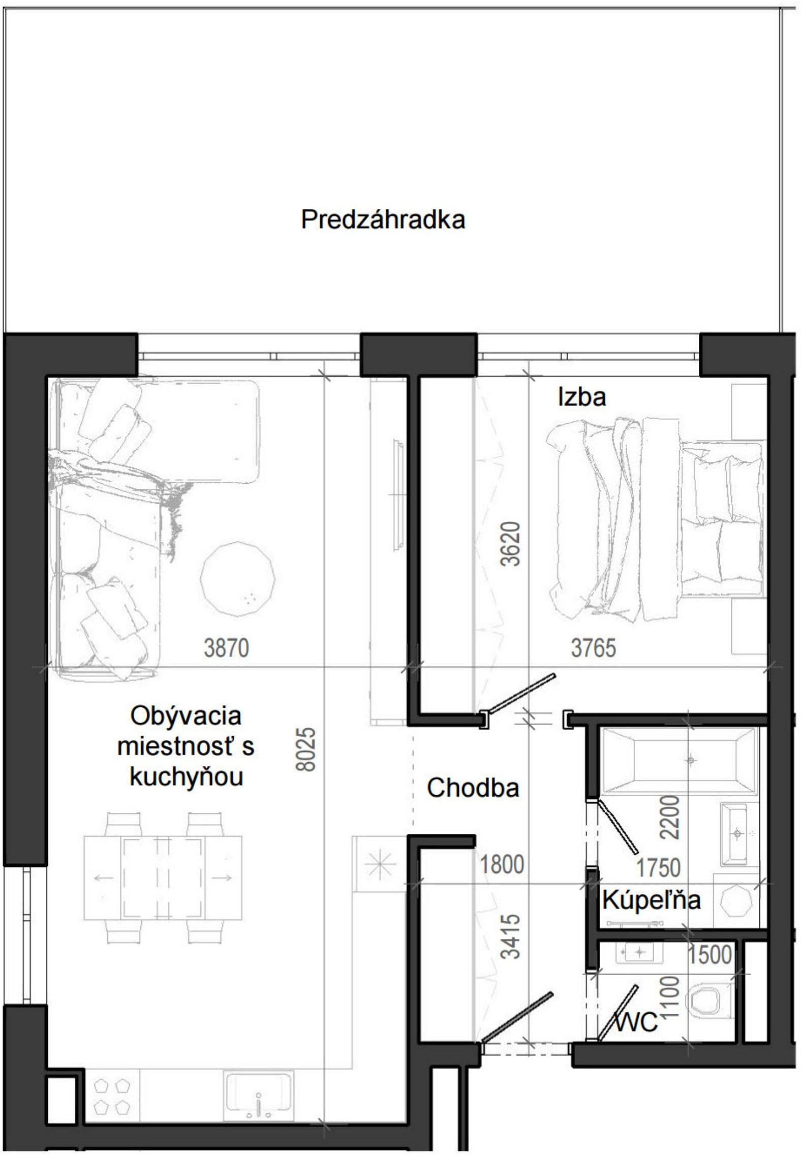 2 izbový byt B12 - 1D