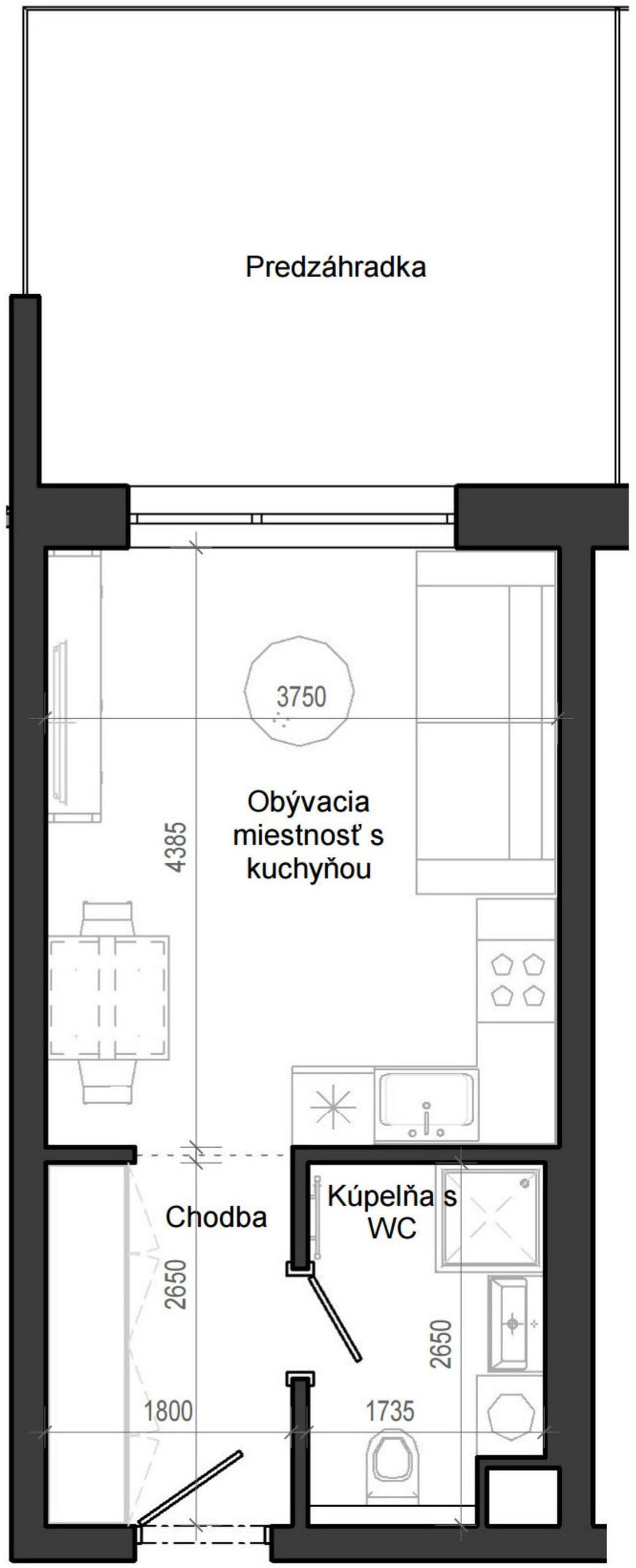 1 izbový byt B12 - 1F