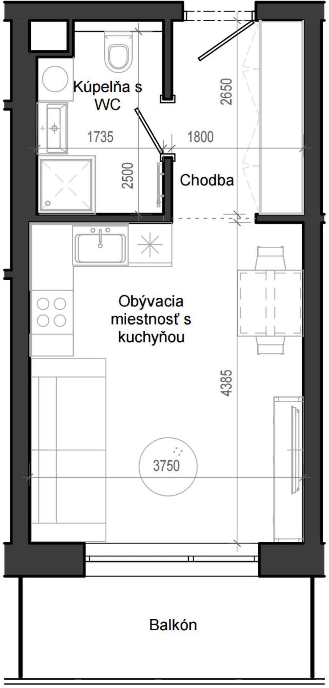 1 izbový byt B12 - 2B