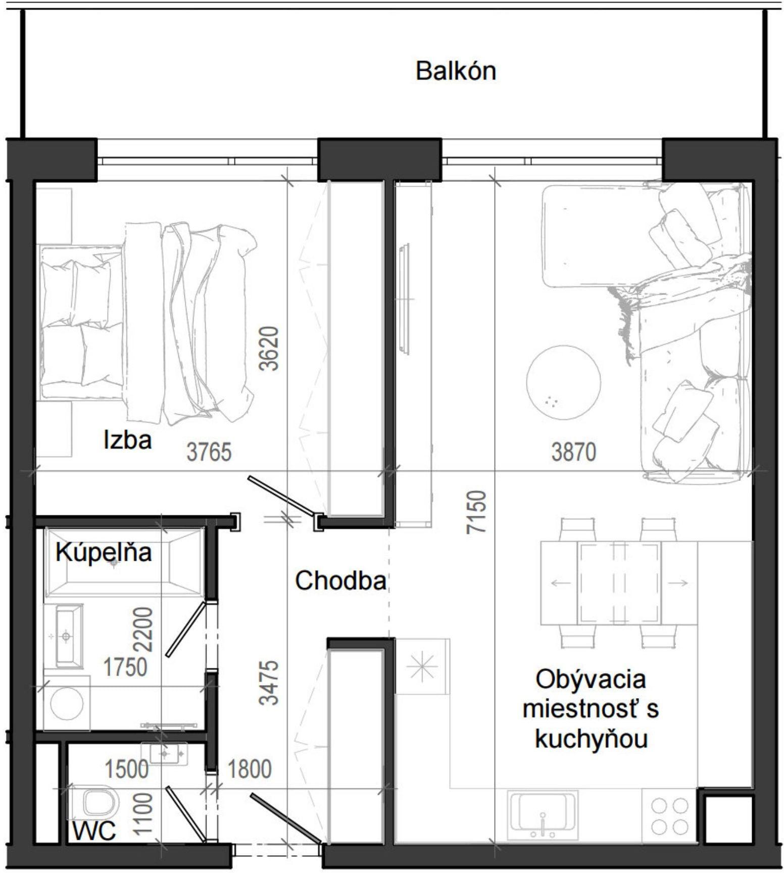 2 izbový byt B12 - 2E