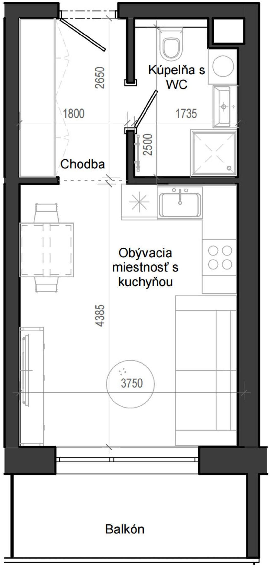 1 izbový byt B12 - 3A