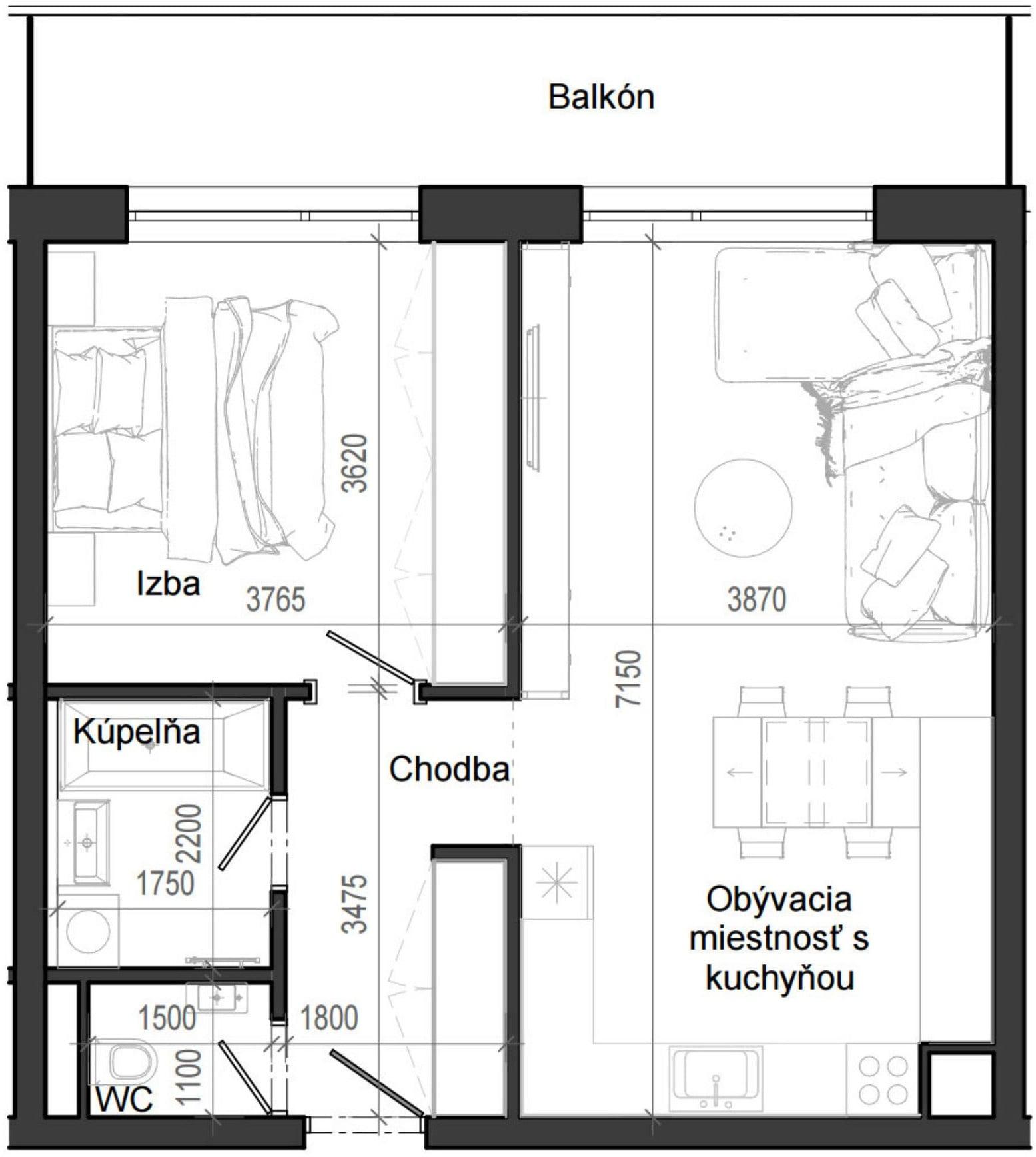 2 izbový byt B12 - 3E