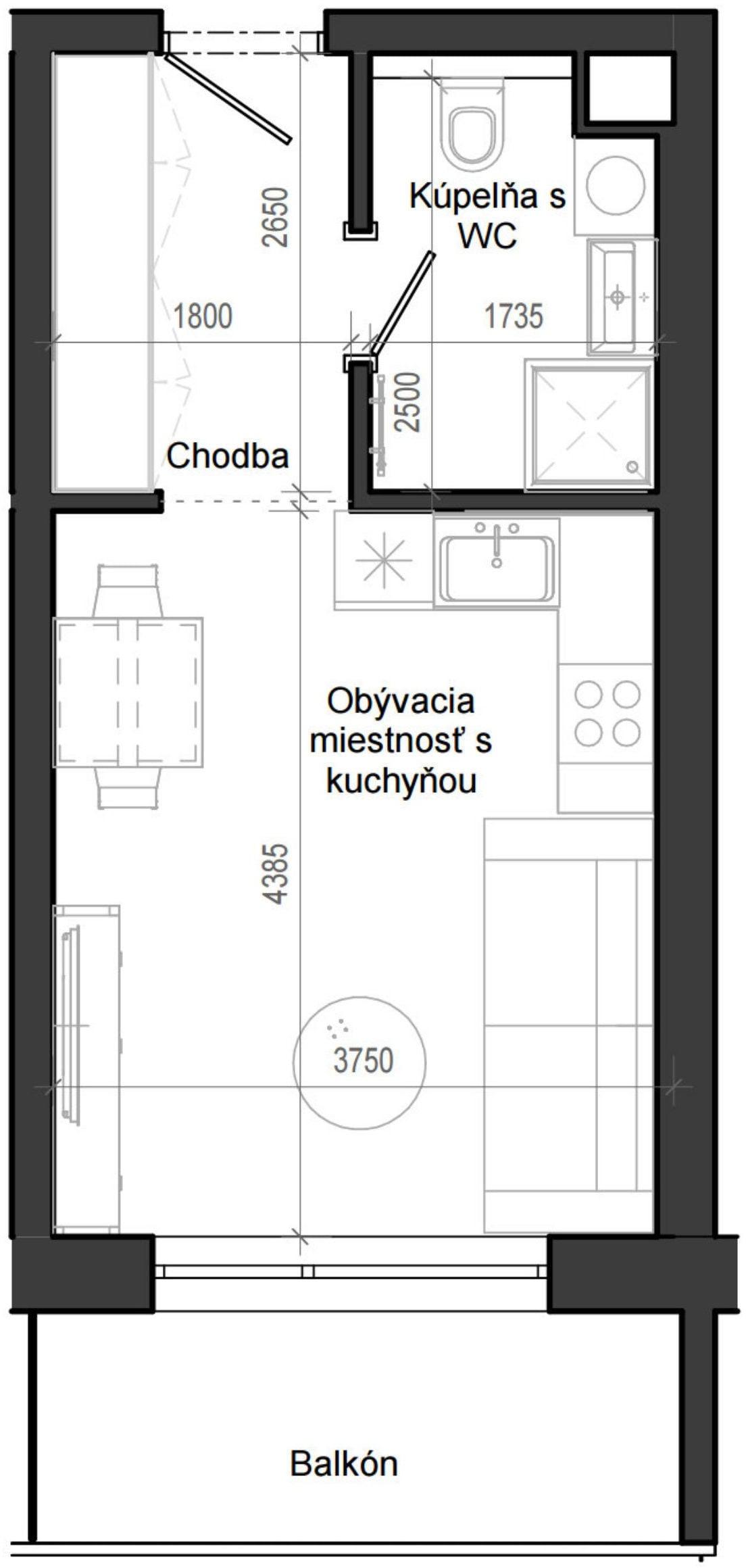 1 izbový byt B12 - 4A