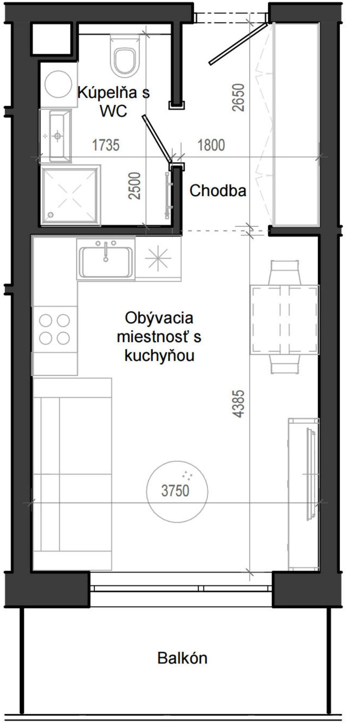 1 izbový byt B12 - 4B