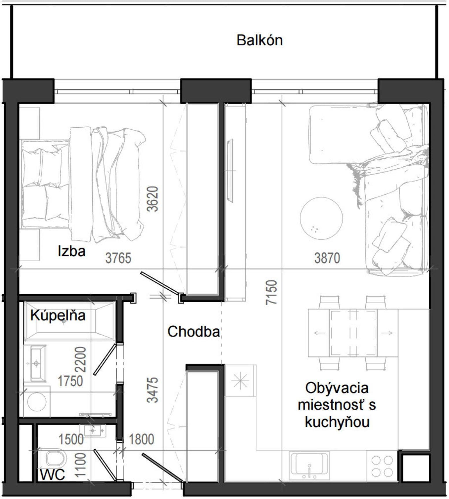 2 izbový byt B12 - 4E