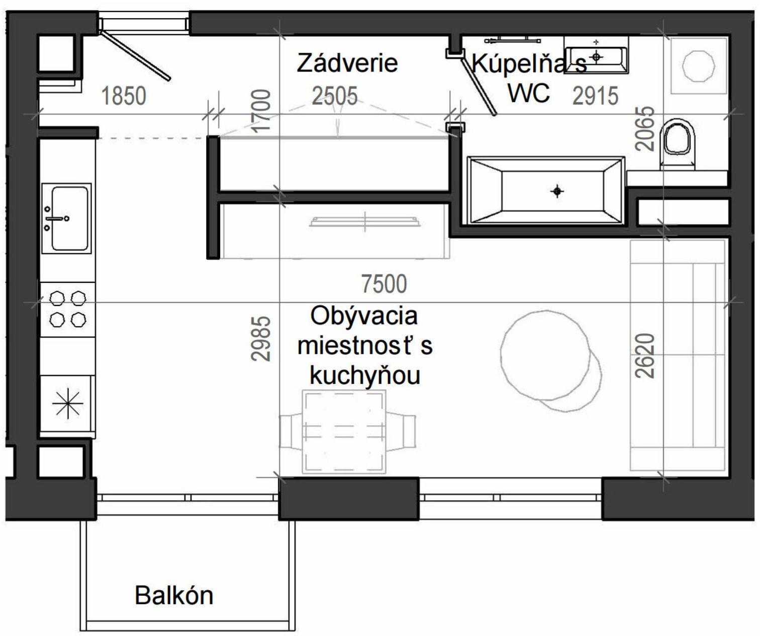 1 izbový byt B13 - 1A