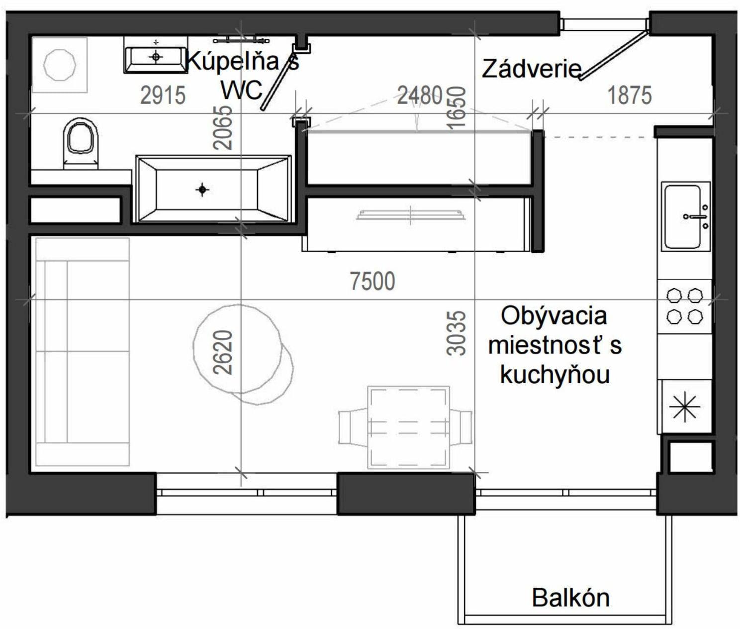1 izbový byt B13 - 1H