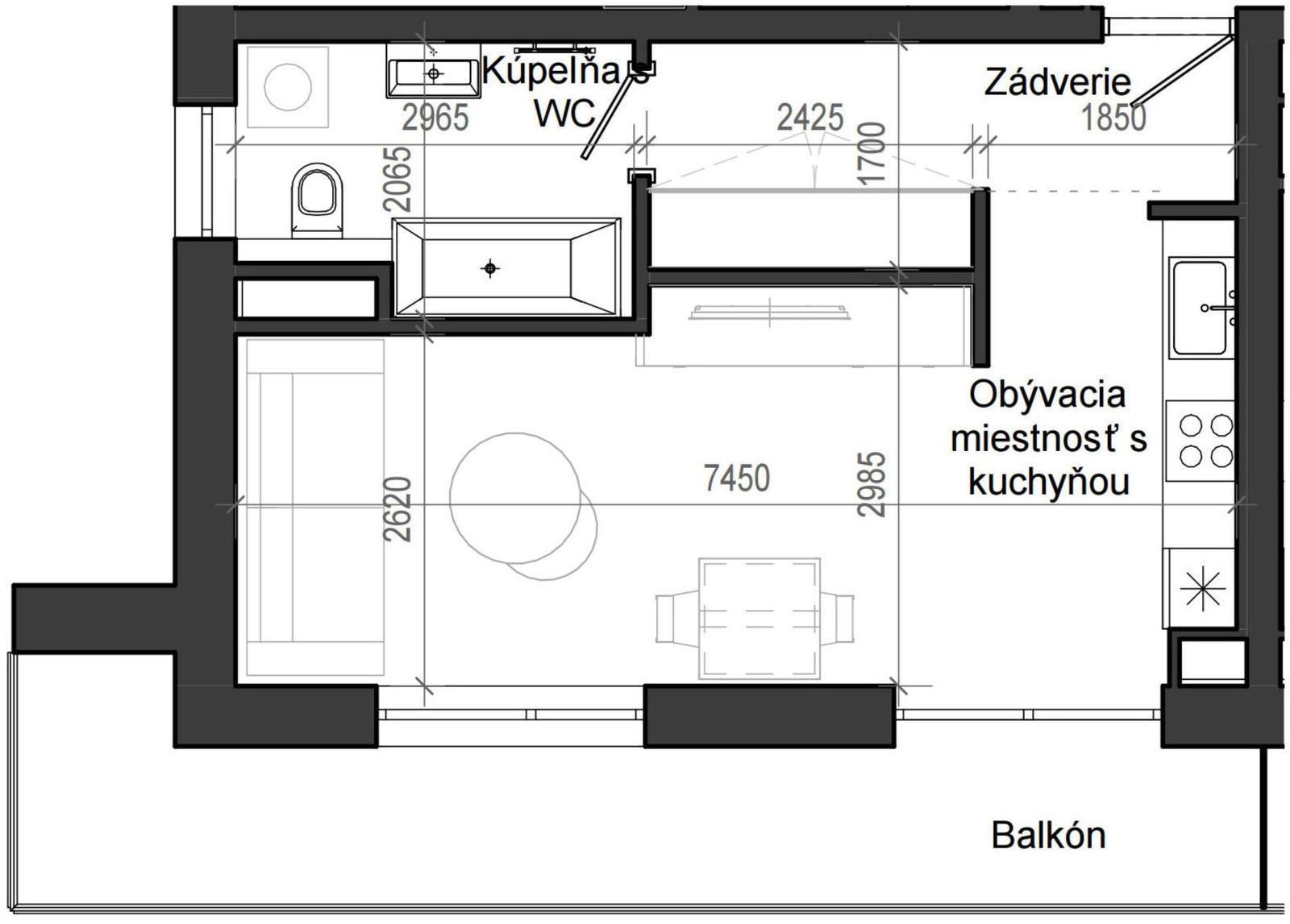 1 izbový byt B13 - 2B