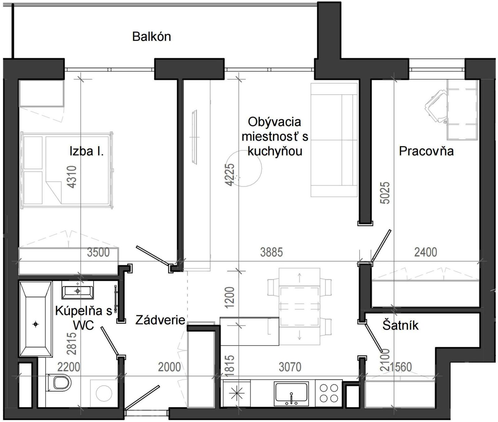 3 izbový byt B13 - 2D