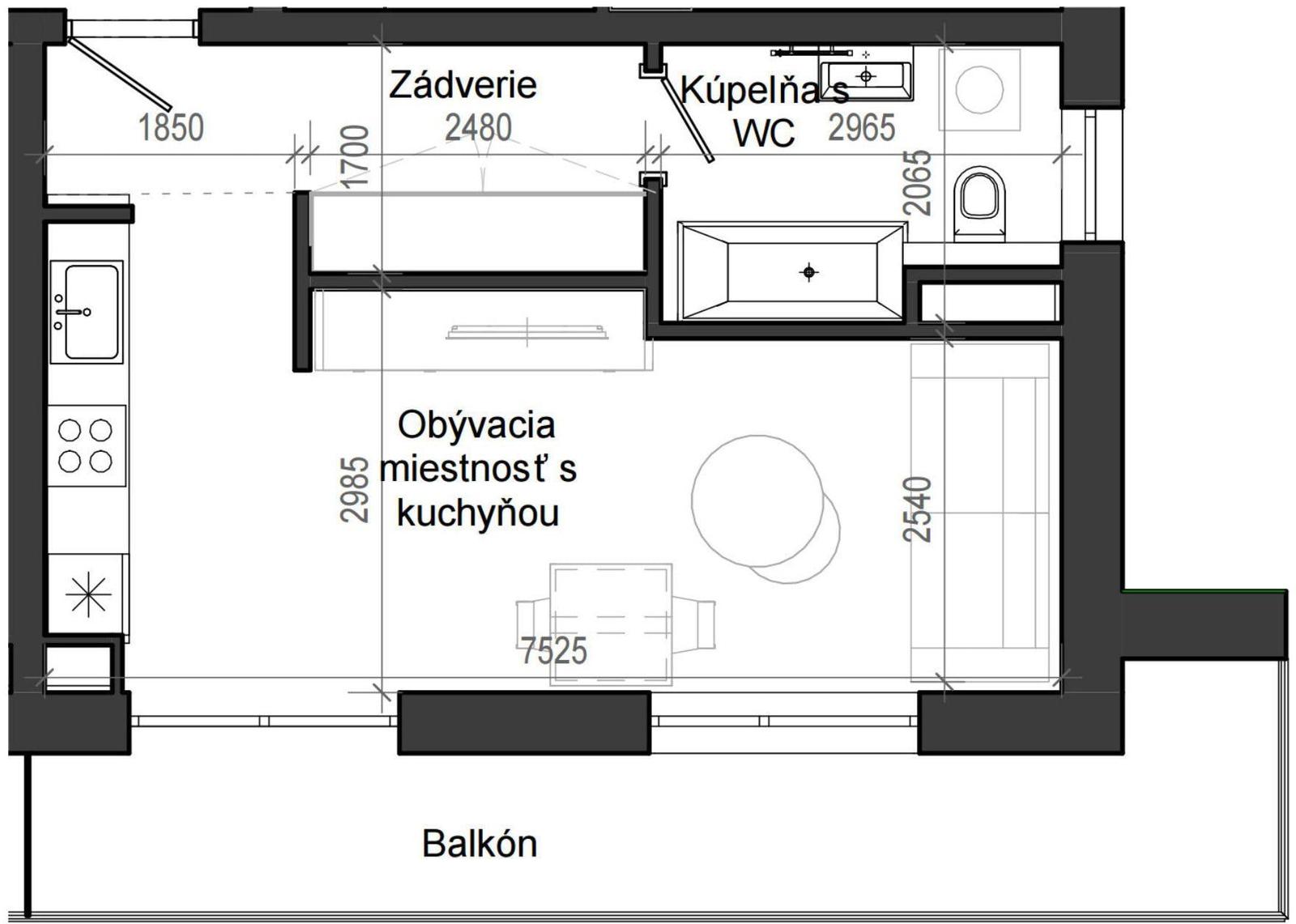 1 izbový byt B13 - 2G