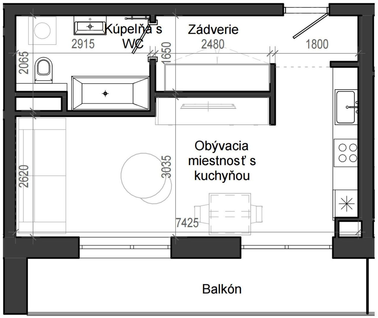1 izbový byt B13 - 2H