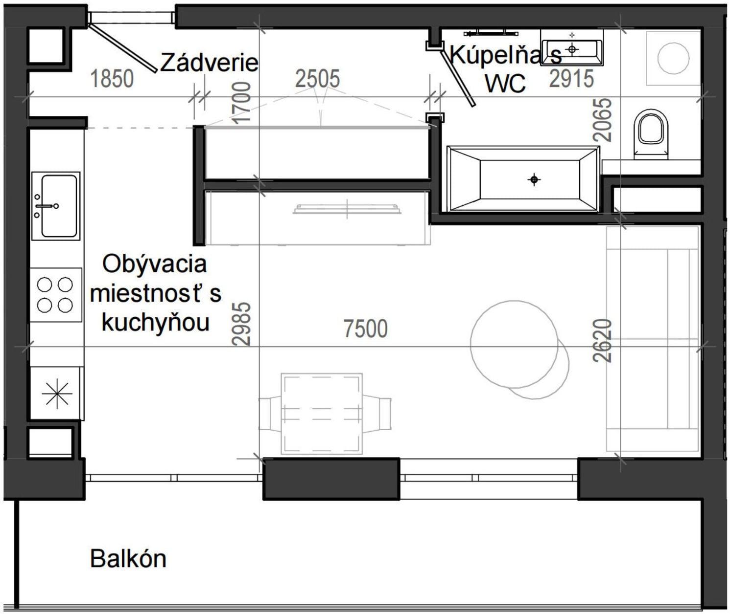 1 izbový byt B13 - 3A