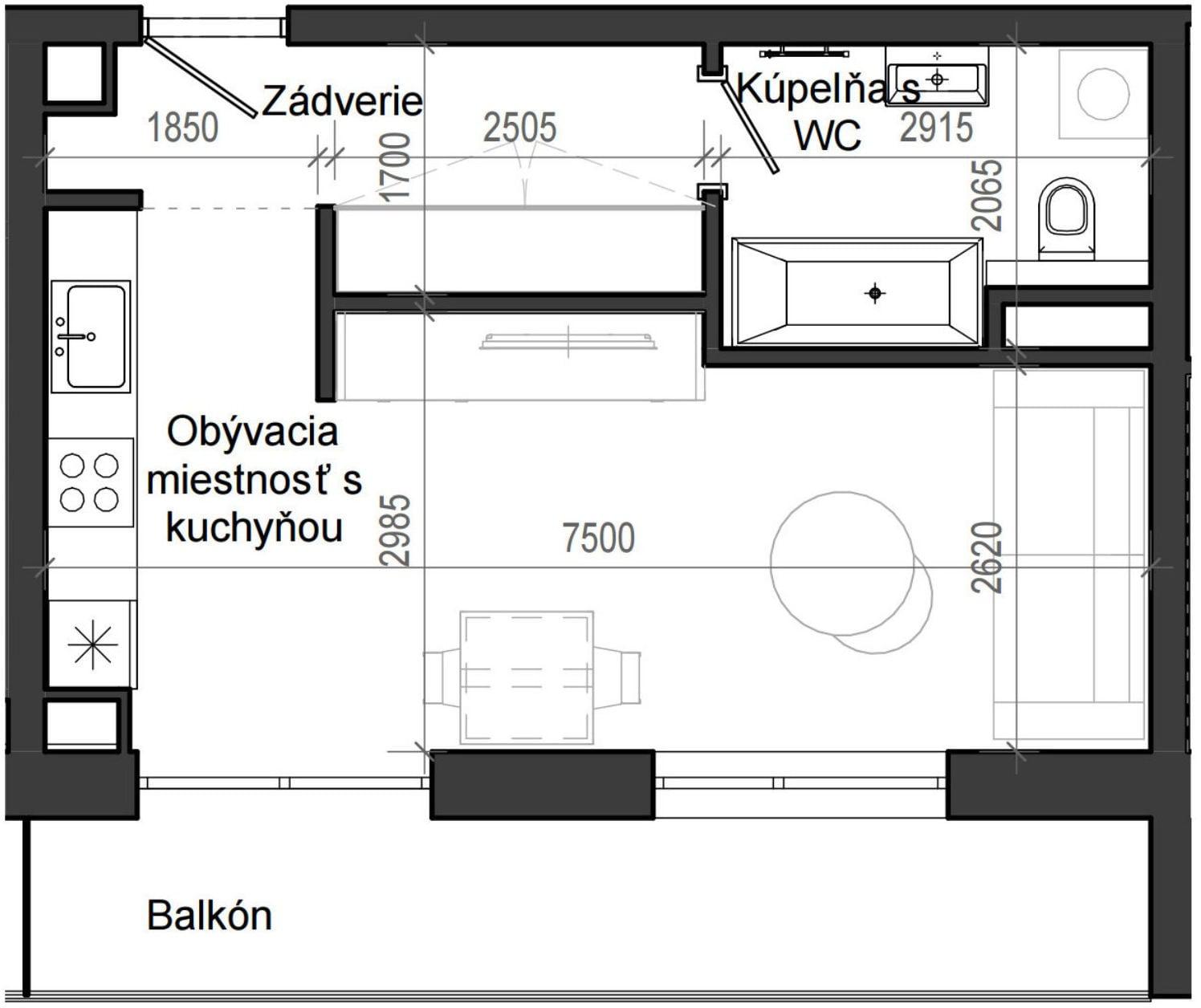 1 izbový byt B13 - 4A