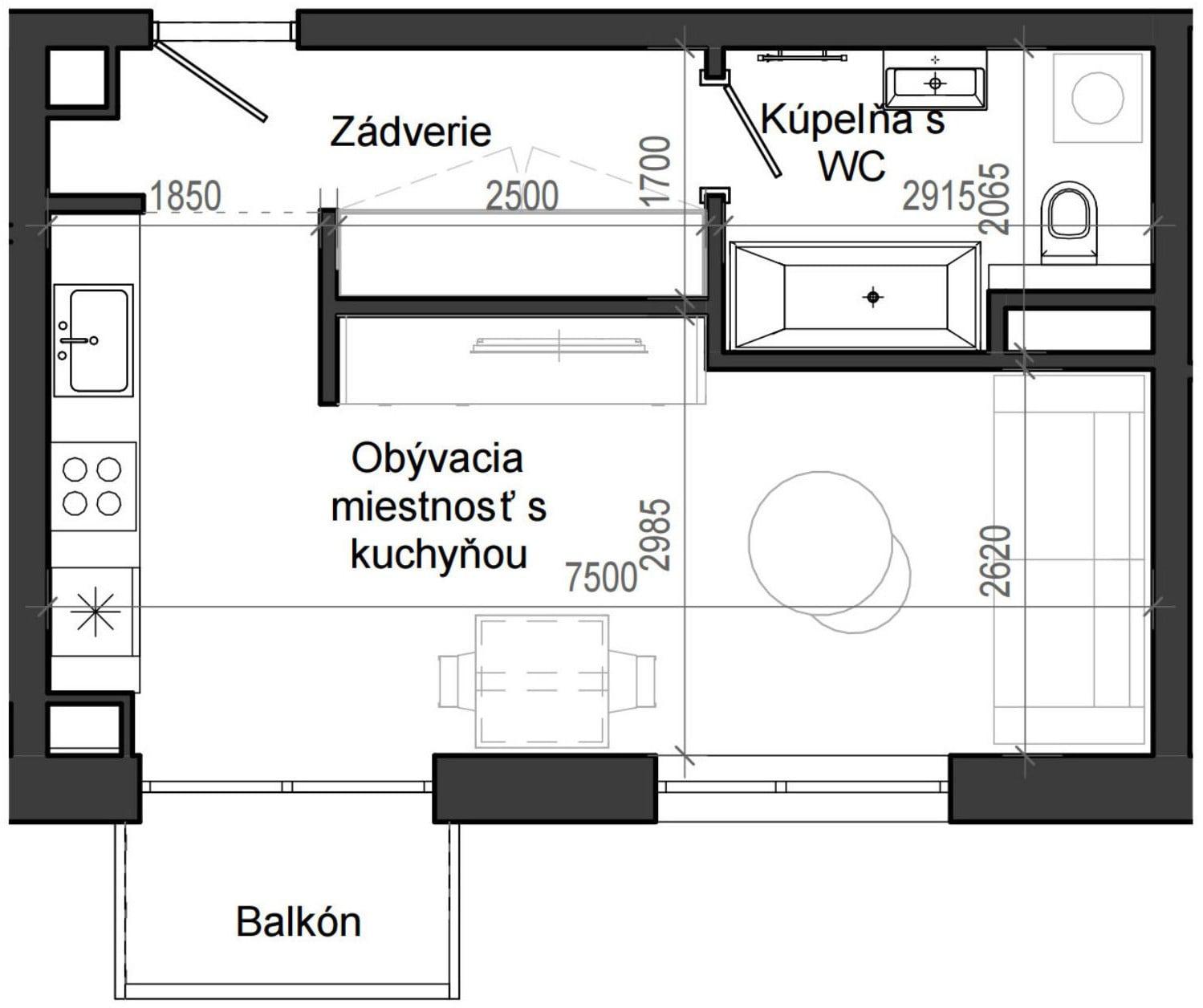1 izbový byt B13 - 8A