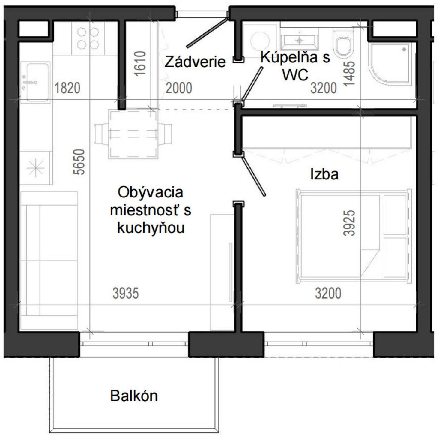 2 izbový byt B14 - 1H