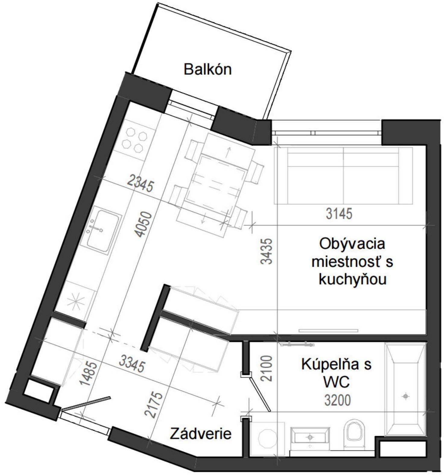 1 izbový byt B14 - 2C