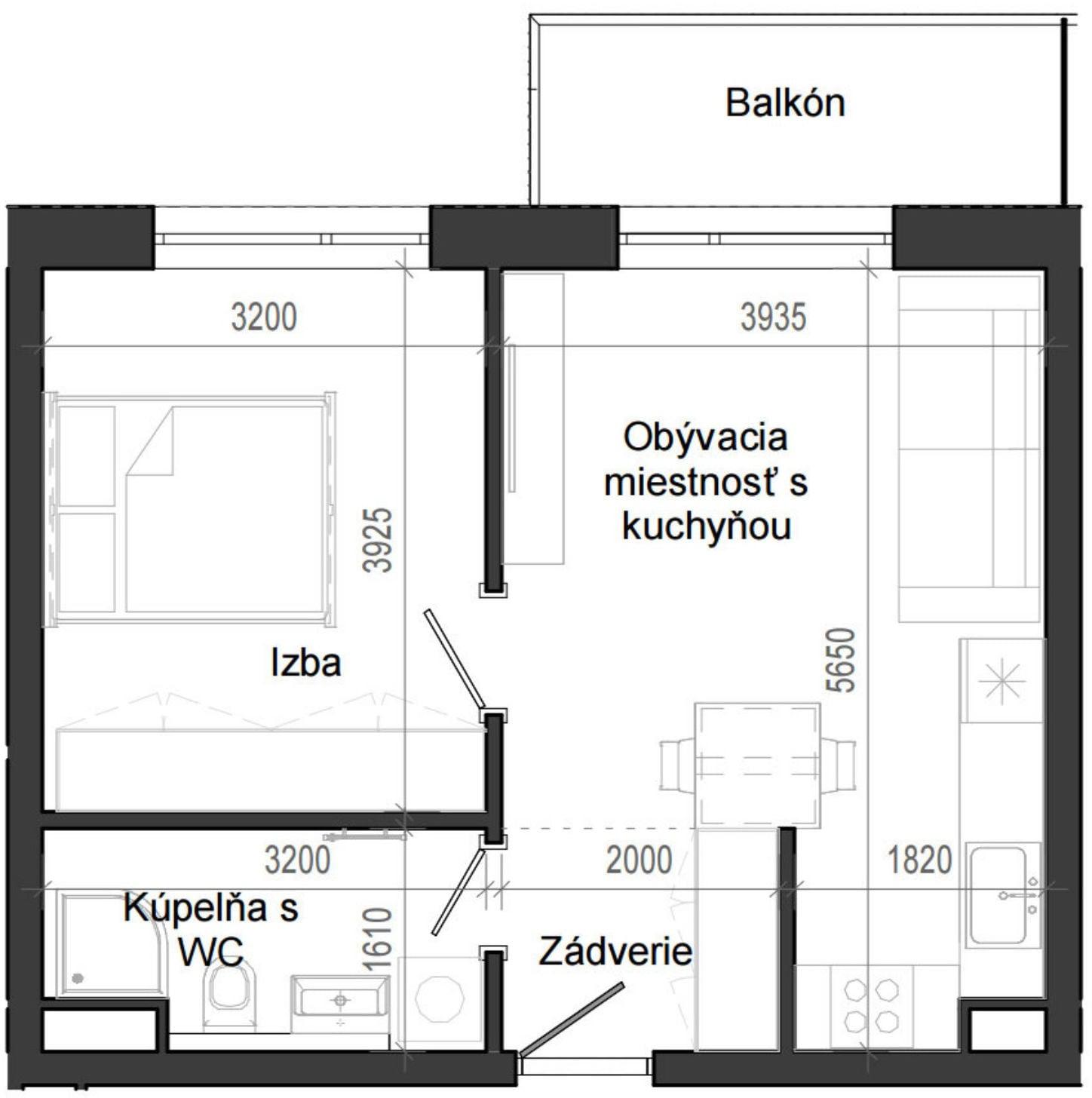 2 izbový byt B14 - 2D