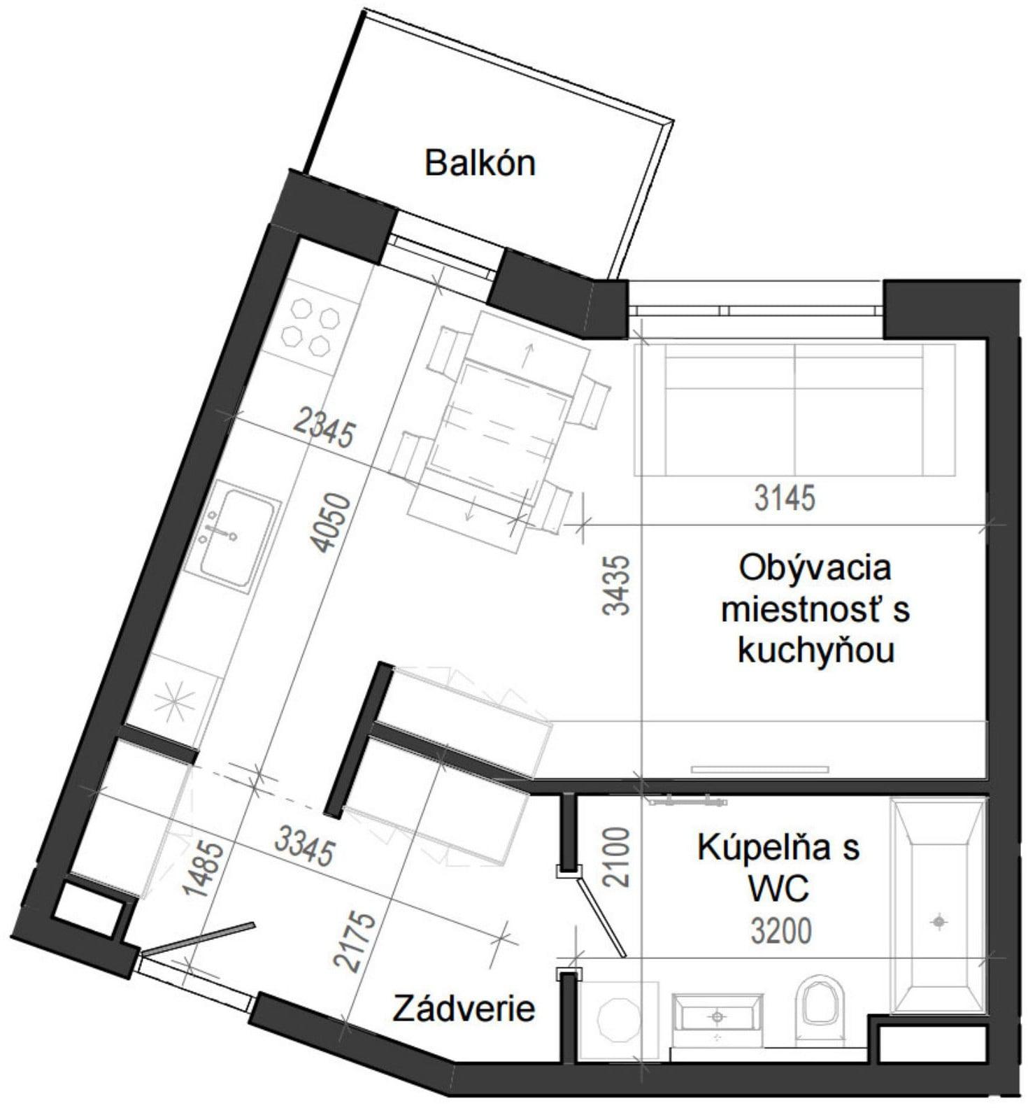 1 izbový byt B14 - 3C
