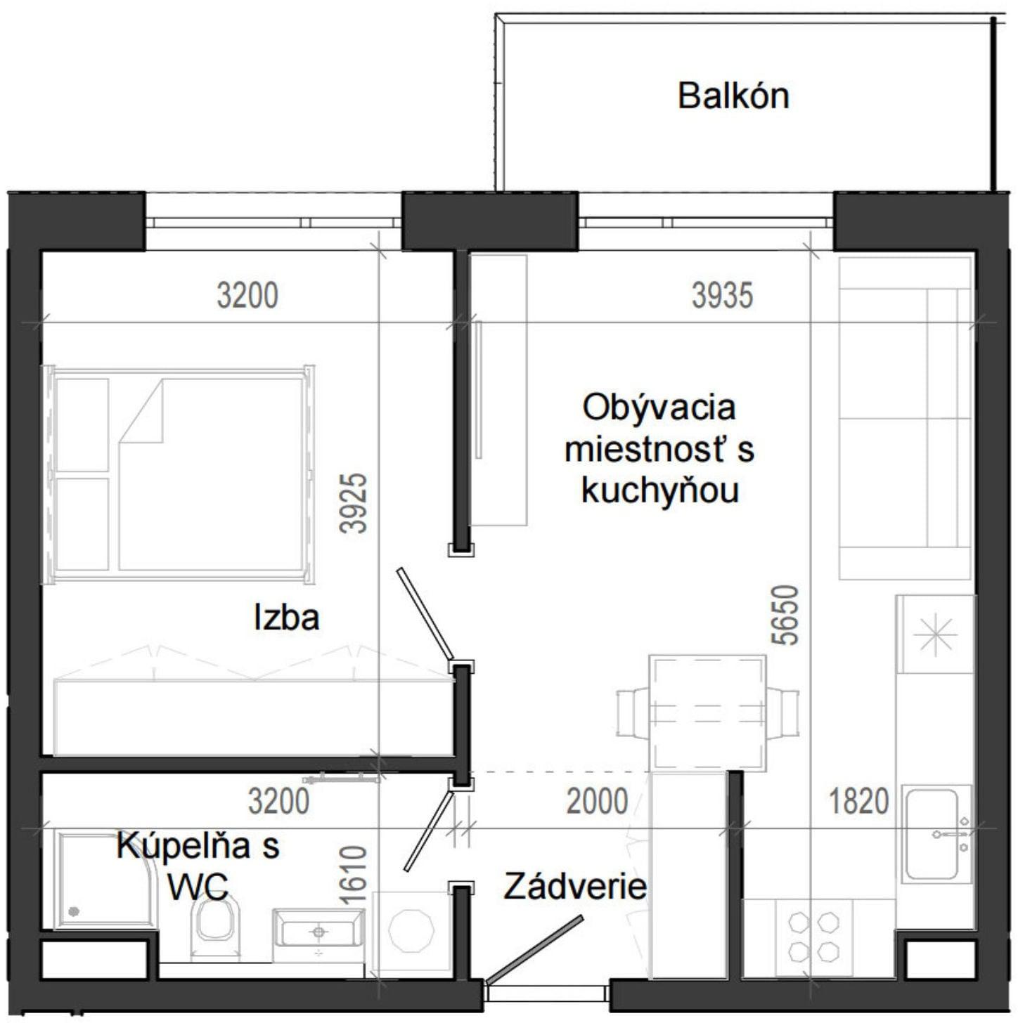 2 izbový byt B14 - 3D