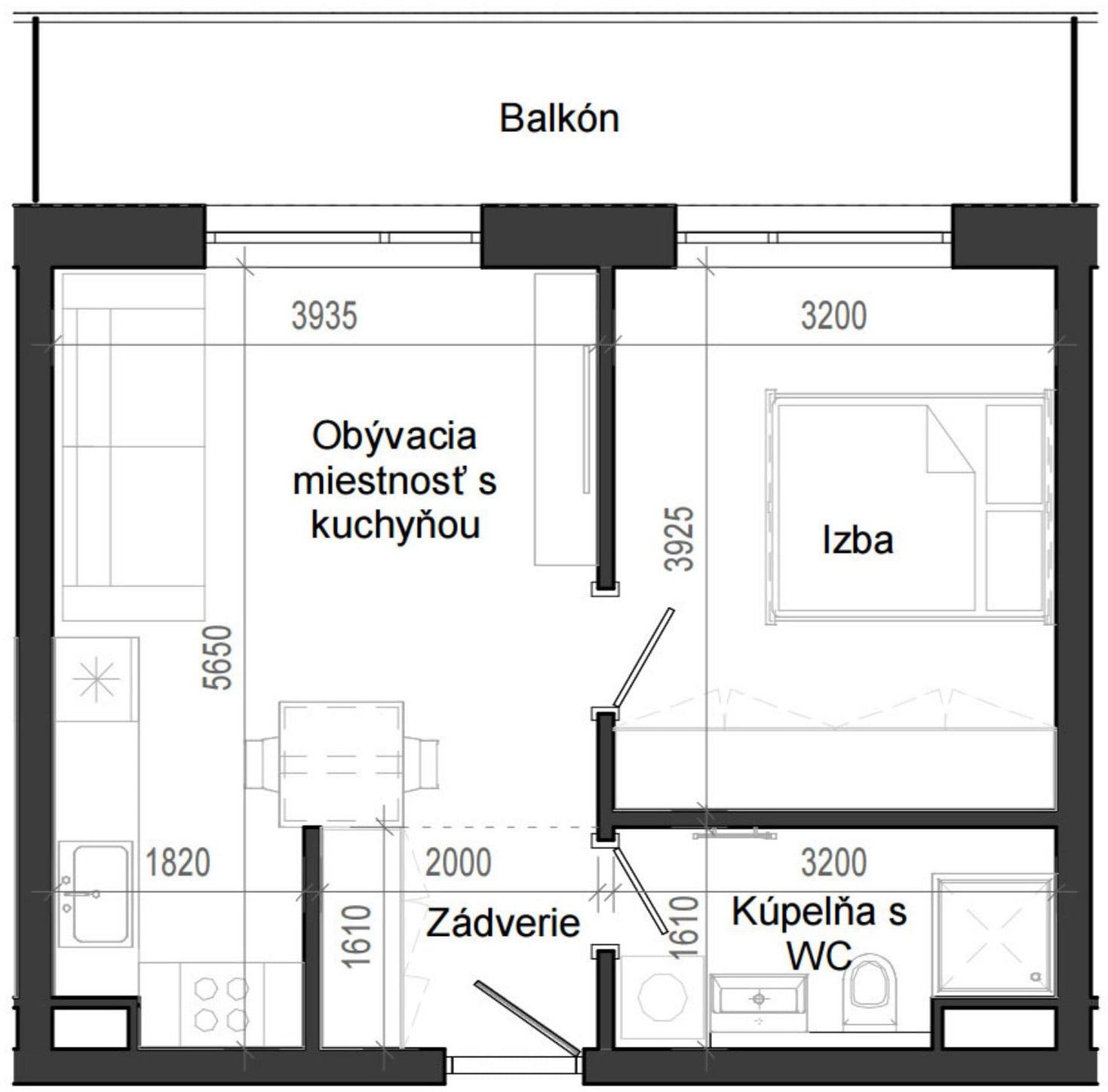 2 izbový byt B14 - 3E