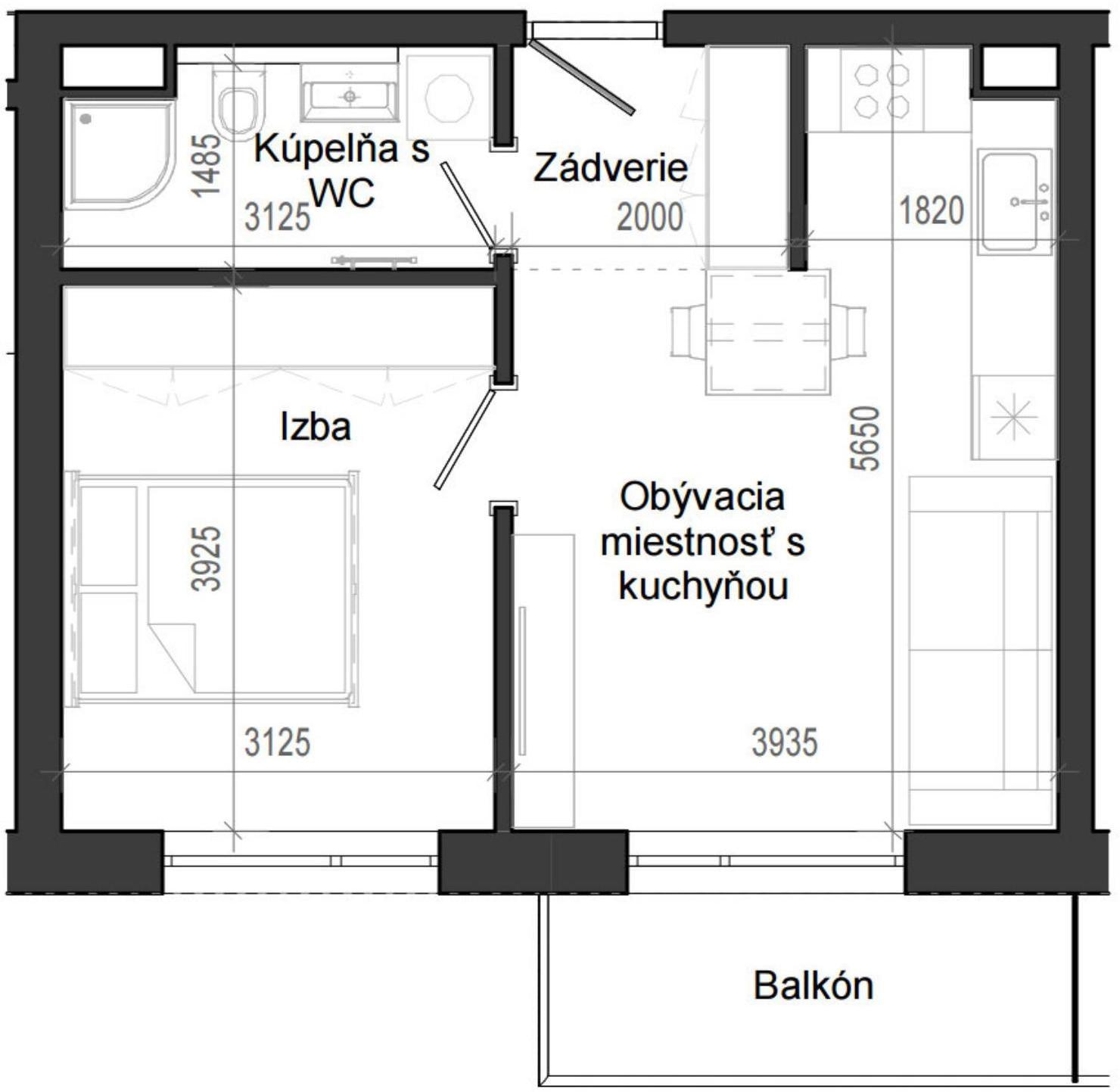 2 izbový byt B14 - 3I