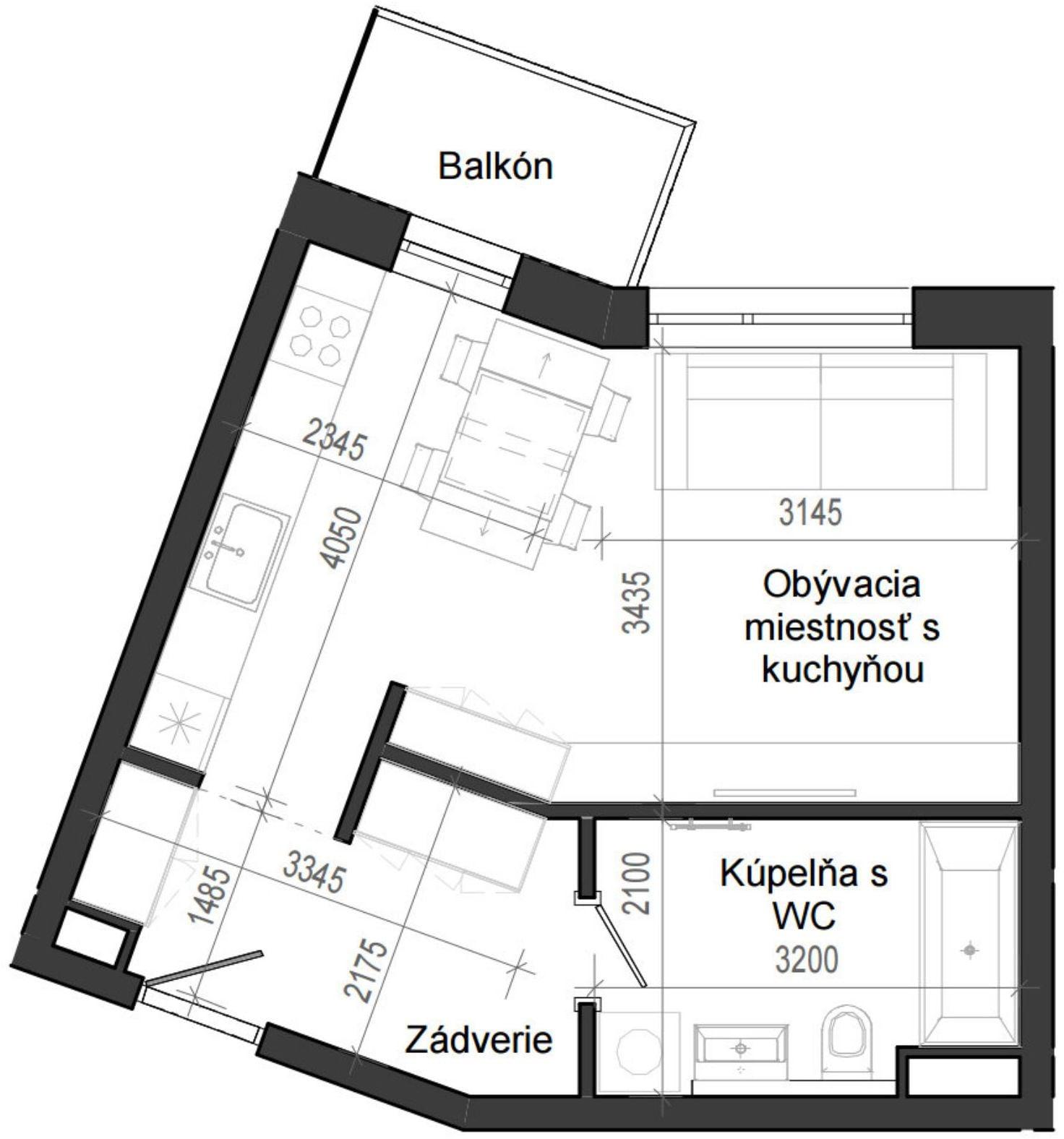 1 izbový byt B14 - 4C